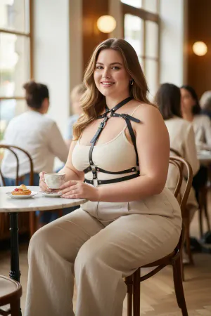 Large Size Black Women's Leather Belt Harness Style Combination Complement - APFT728