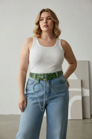 Plus Size Green Women's Belt Chain Detailed Thick Model - APFT731