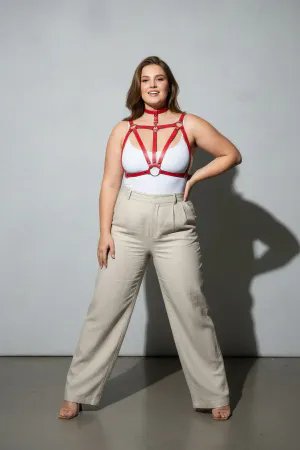 Plus Size Red Women's Belt & Ring Detailed Leather Harness Body Accessory - APFT747