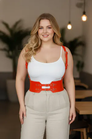 Plus Size Orange Women's Belt Suspender Corset Look Double Buckle Leather - APFT853