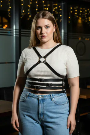 Plus Size Black Women's Leather Belt Cross Strap Body Harness Body Accessory - APFT911