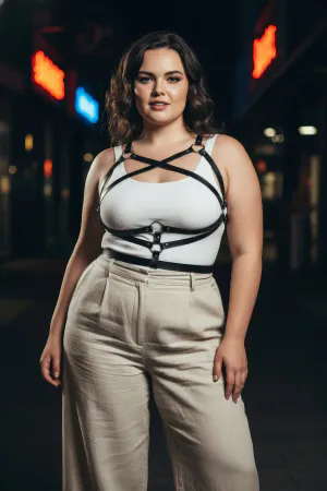 Plus Size Black Women's Belt Harness Style Leather Body Accessory - APFT991