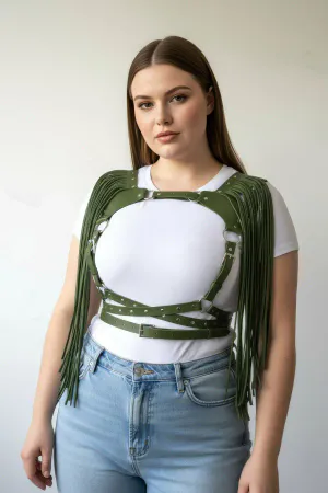 Plus Size Khaki Women's Leather Belt Tasseled Body Accessory - APFT999