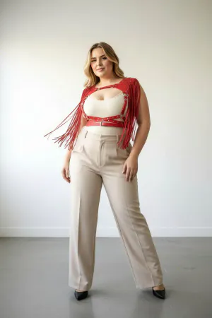 Plus Size Red Women's Belt Tasseled Leather Harness Body Accessory - APFT999