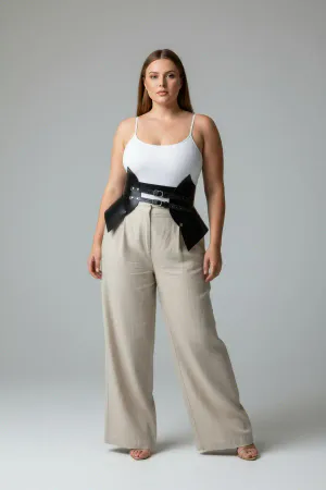 Plus Size Black Women's Leather Corset Belt Combination Complement - APFT1010