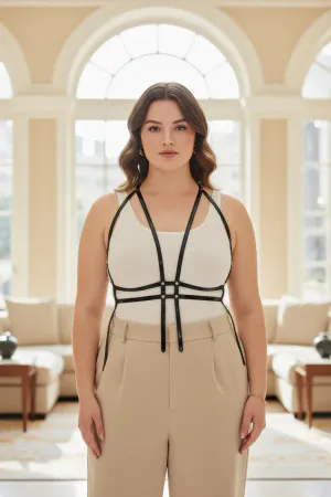 Plus Size Black Women's Belt Corset Style Leather Body Accessory - APFT1137