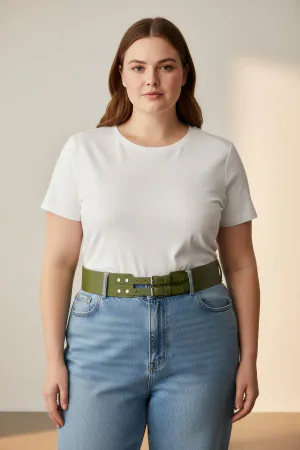 Large Size Khaki Women's Belt, Wide Form Double Buckle Complementing the Combination - APFT1203