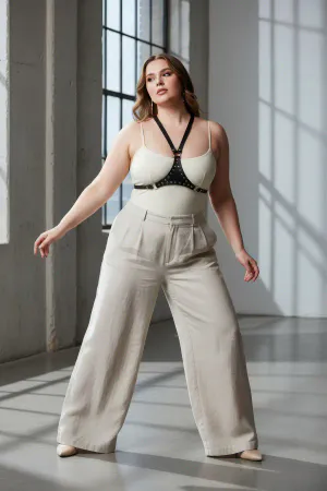 Plus Size Black Women's Belt & Ring Detailed Leather Body Accessory - APFT1279