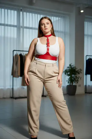 Plus Size Red Women's Belt Suspender Corset Style Leather Accessory - APFT1297