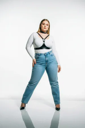 Plus Size Black Women's Belt Staple Detailed Leather Harness Body Accessory - APFT1299