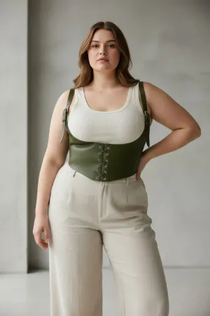 Plus Size Khaki Women's Belt with Corset Look and Tie Detail - APFT1428