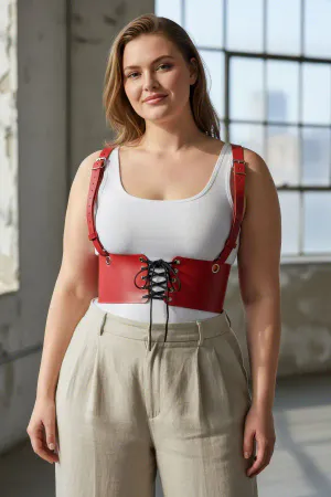 Plus Size Red Women's Leather Suspender Corset Belt Lace-Up Model - APFT1429