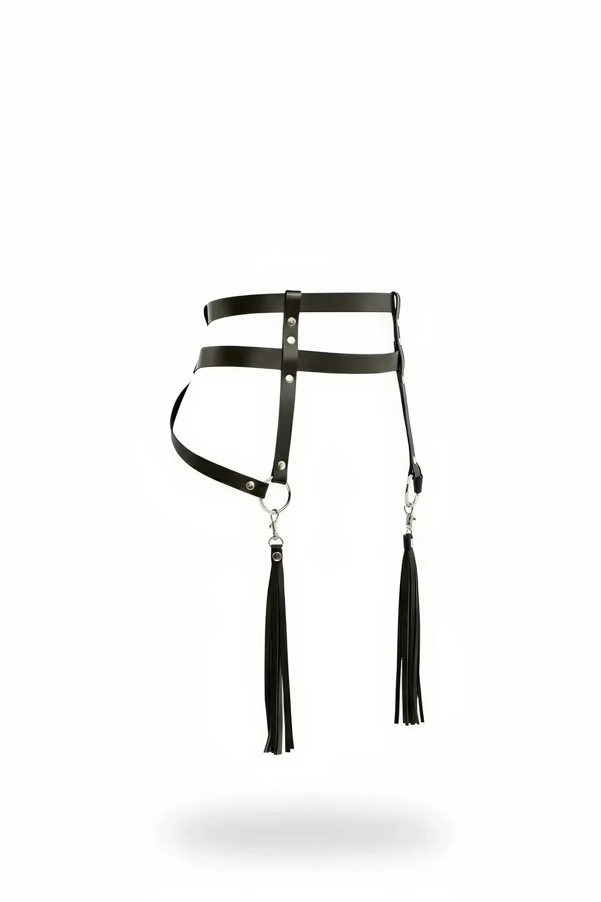 Faux Leather Hip Harness with Tassels and O-Ring