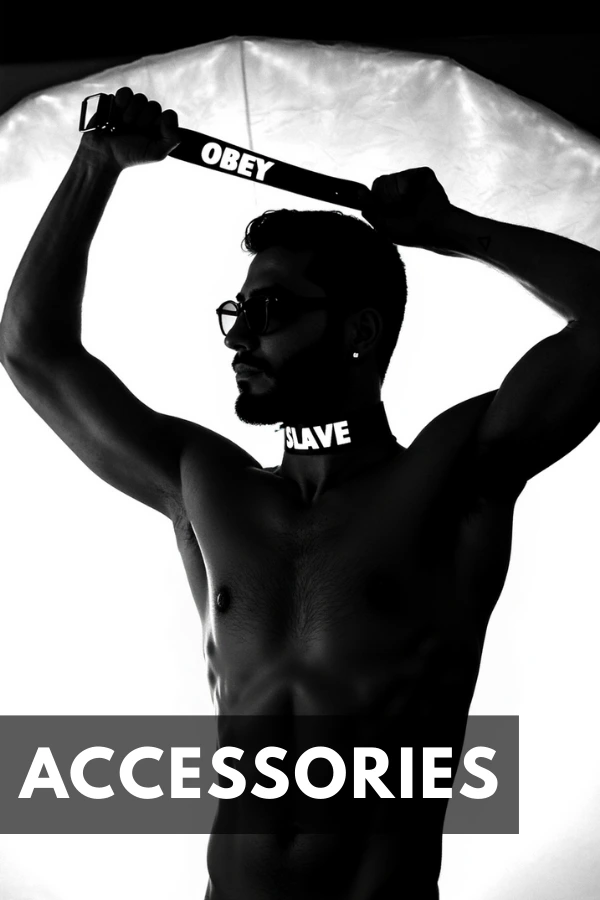 BDSM inspired leather whips and handcuff accessories